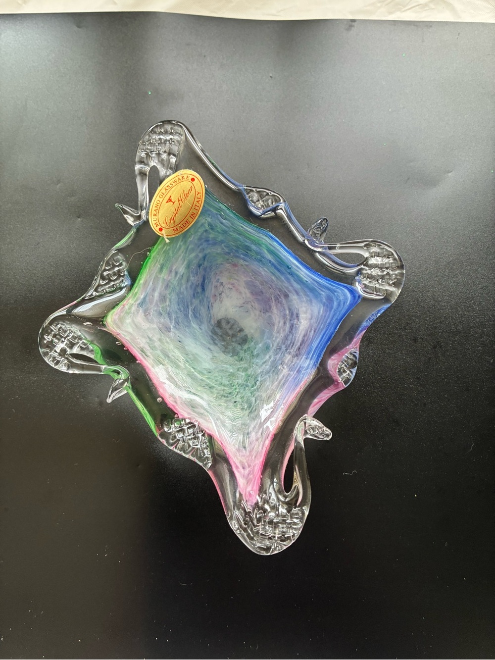 Murano Multicolor Swirl Art Glass Bowl in Blue, Pink & Green